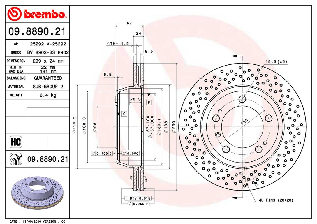 Porsche Brembo Disc Brake Rotor - Rear (299mm) 98735240301